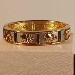 Lucky Elephant Silver And Goldtone Clamper Bracelet